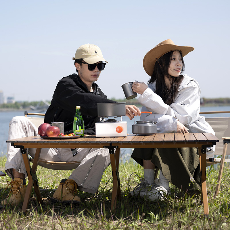 Wholesale of outdoor camping folding table, aluminum alloy egg roll table, portable camping folding table and chair set, barbecue picnic table Specification image