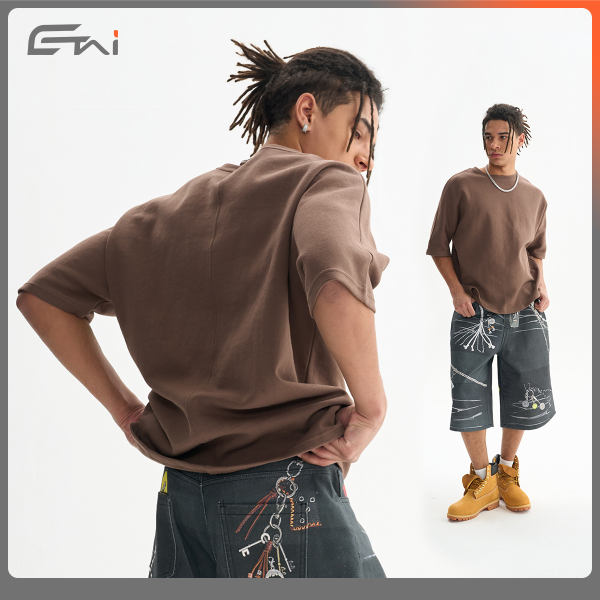 ETAI men's Wear: Trendy brand air layer bead ground one-sleeve loose short-sleeved T-shirt, high-quality solid color men's T-shirt Application Scenario