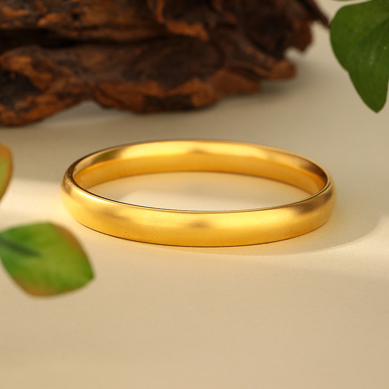 古法沙金泥鳅背手镯女士素圈宽面镯子轮胎镯镀珍珠镍实心素圈手环产品图