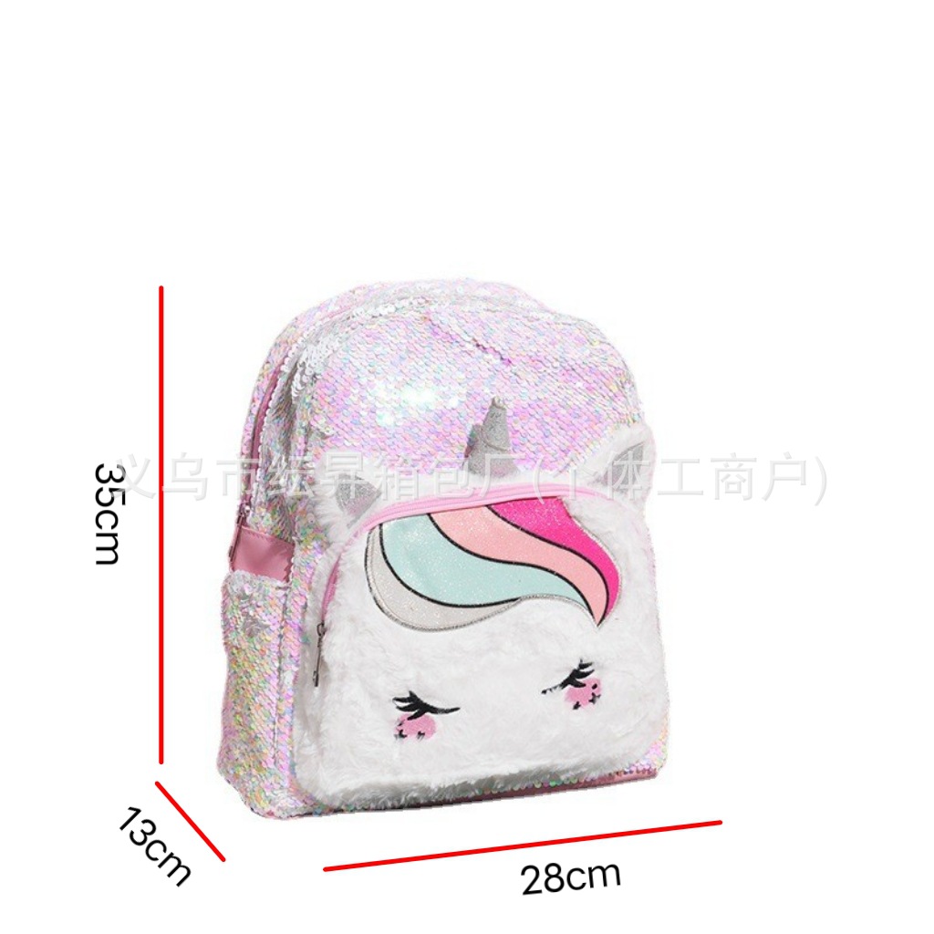 Cross-border supply of sequined unicorn children's backpacks, plush embroidered cartoon schoolbags, large-capacity bags, fresh and sweet Item Picture