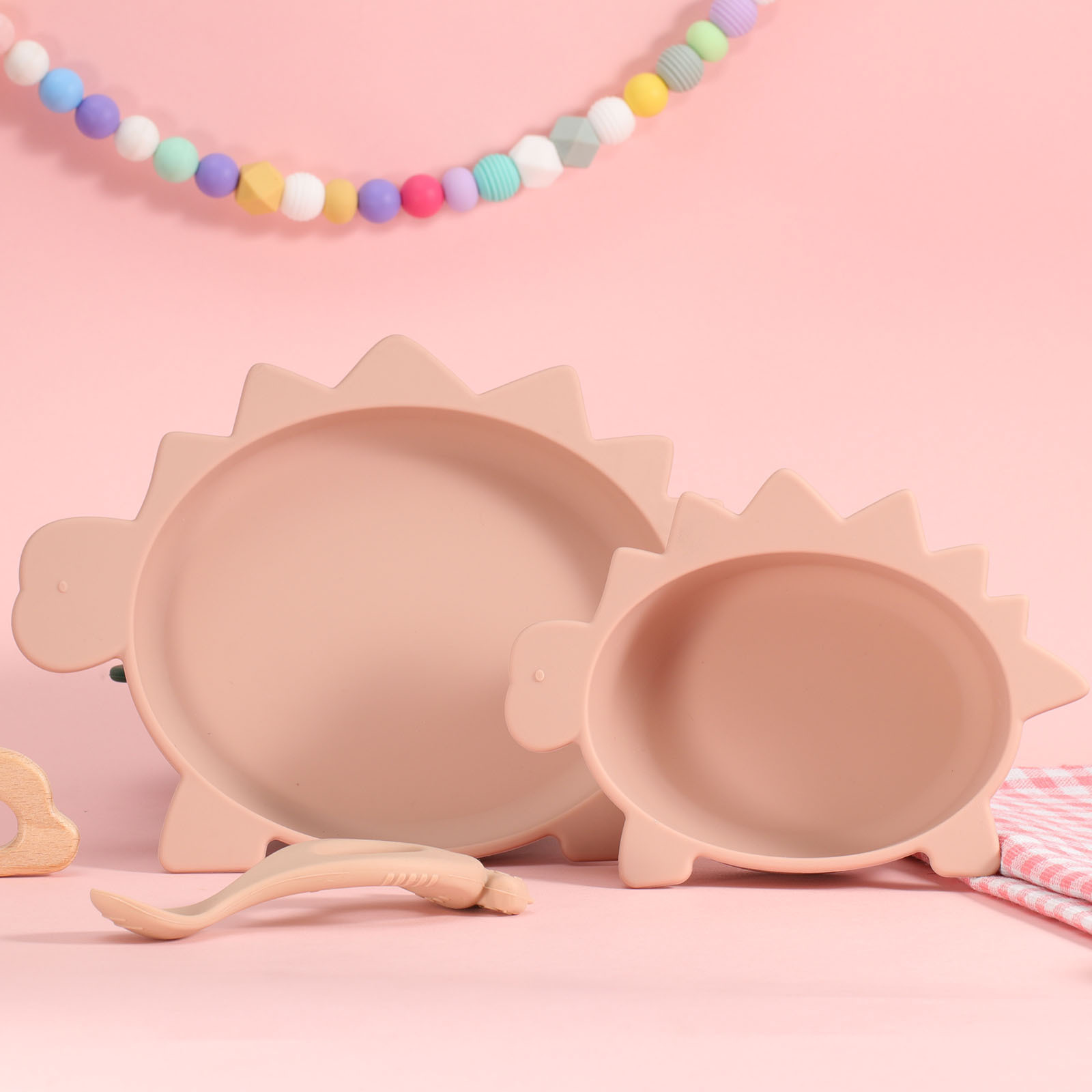 "Baby and Mother Products" Baby Feeding Silicone Tableware Set Dinosaur Bowl, Plate and Spoon Set Baby Complementary Food full figure