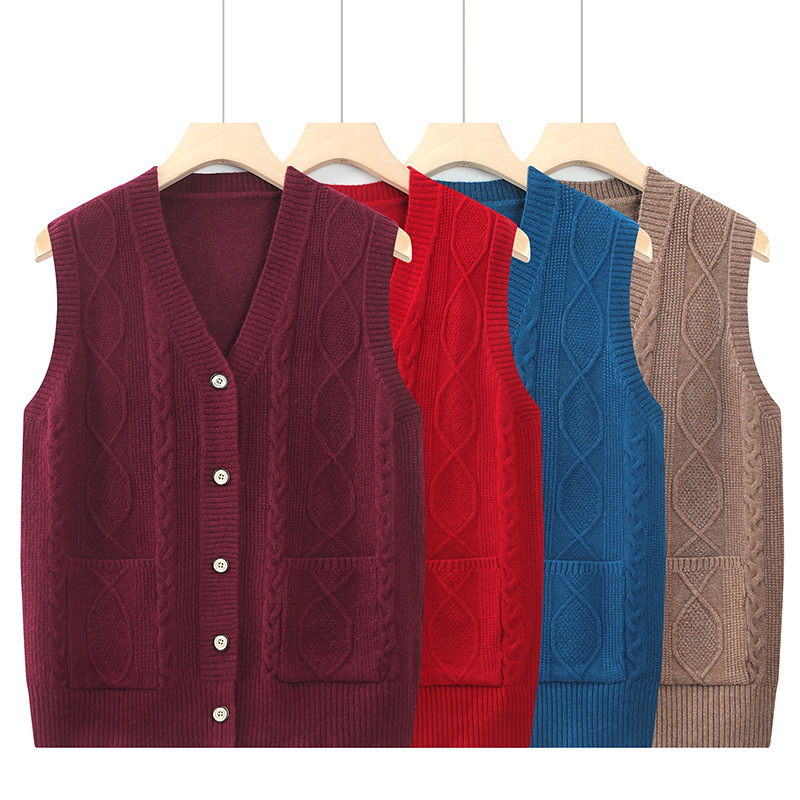 中老年人春秋马甲外套奶奶毛衣女针织开衫老人老太太宽松休闲背心