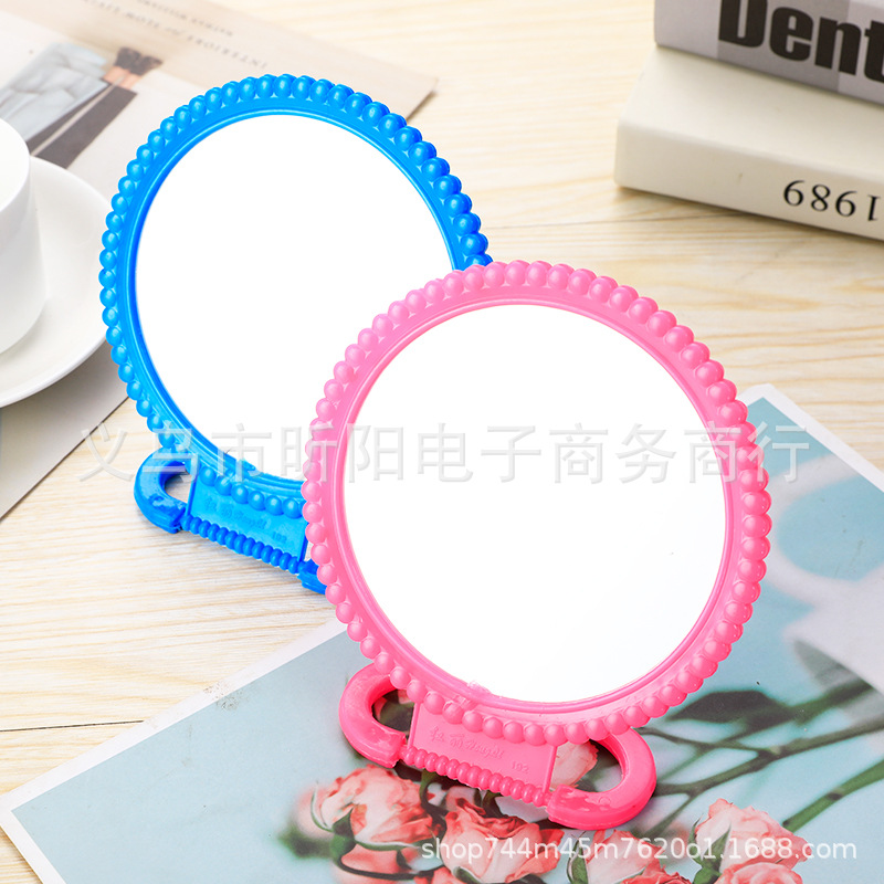 Old-fashioned plastic round mirror 191 round dressing mirror countertop round mirror wall-mounted table mirror foldable portable hanging mirror details Picture