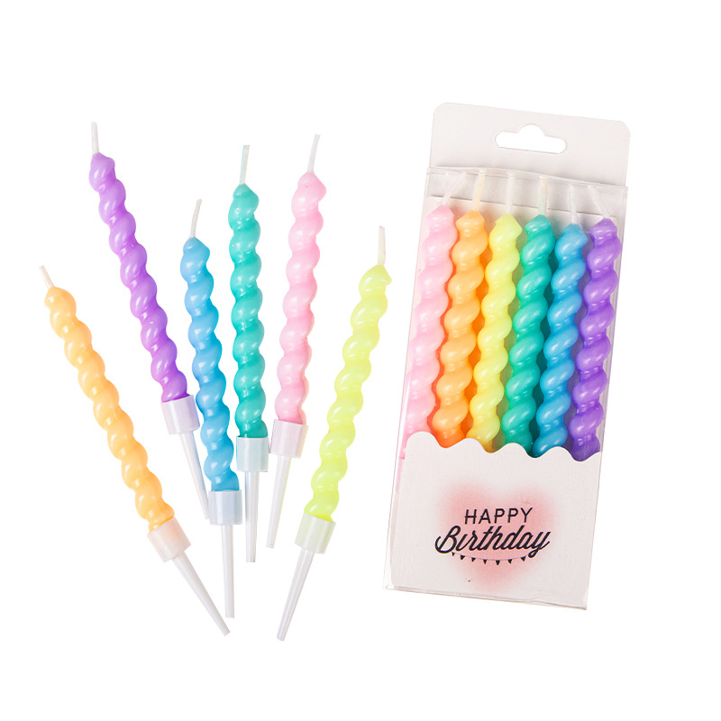 Twisty threaded birthday candle macaron cute curved spiral candle Candy cake baking decoration plug-in