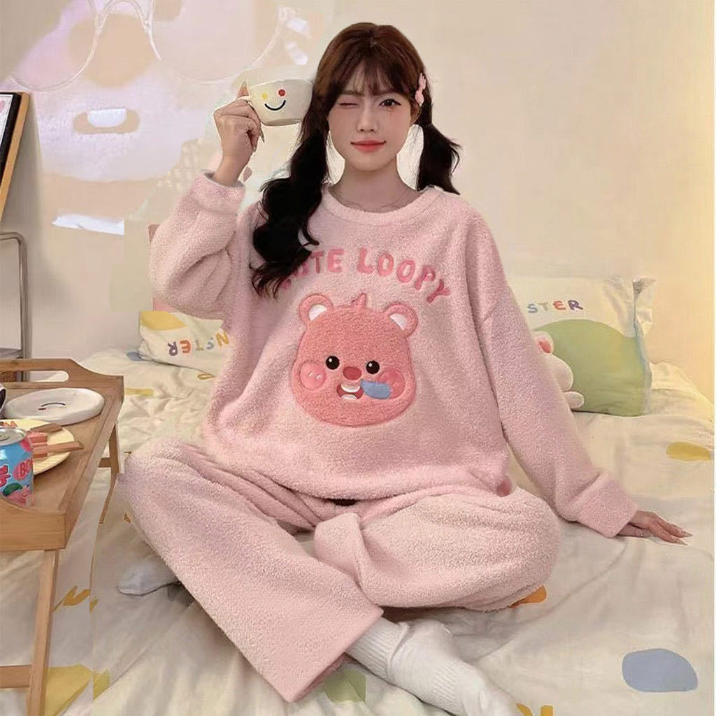 Korea2025 Autumn/Winter Velvet Coral velvet pajamas for girls, cartoon Dachshund soft girls, thick and warm home wear Application Scenario