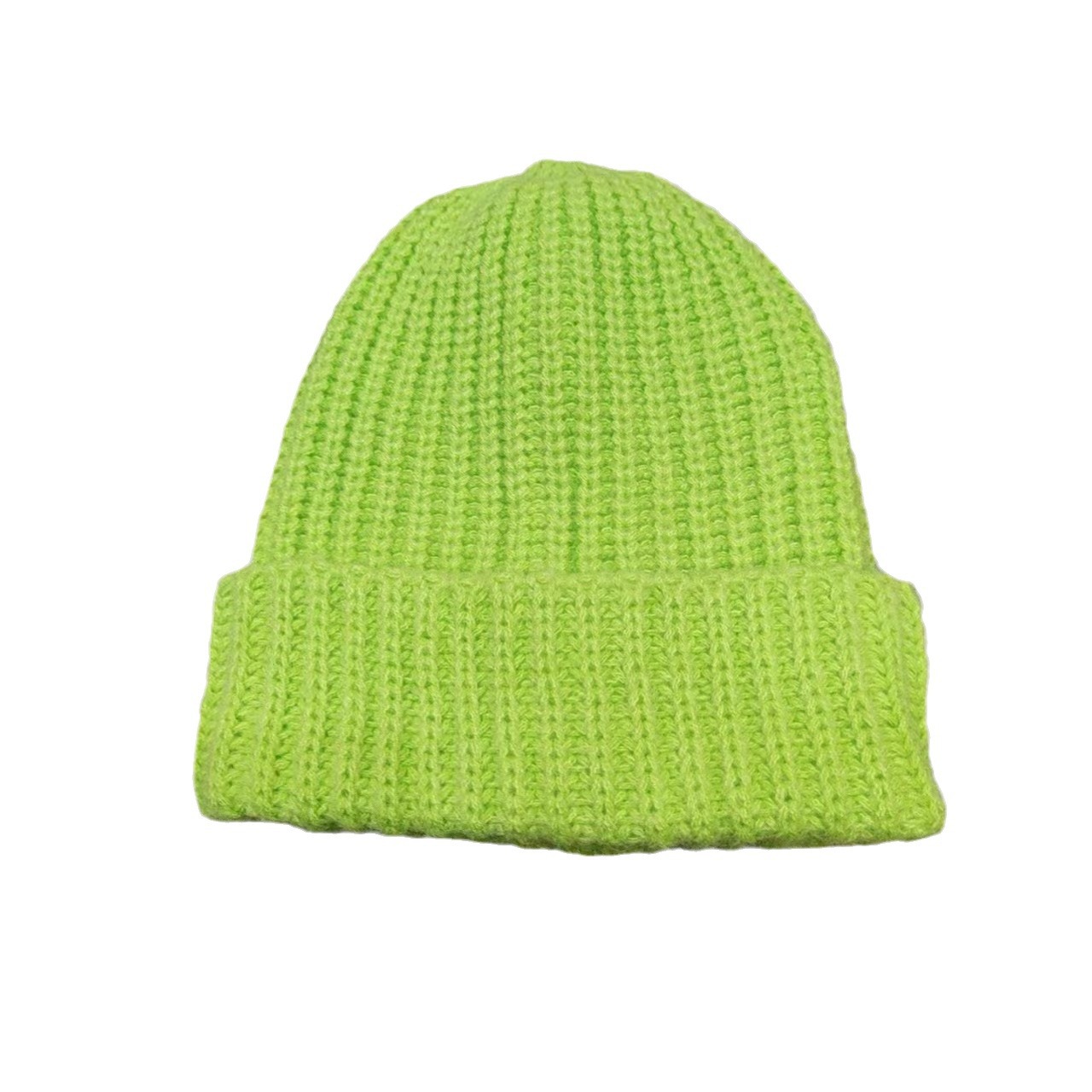 This grass green trendy brand's versatile pile hat with a large head cap that makes the face look smaller, a thick woolen knitted hat, is warm for couples in autumn and winter Specification image