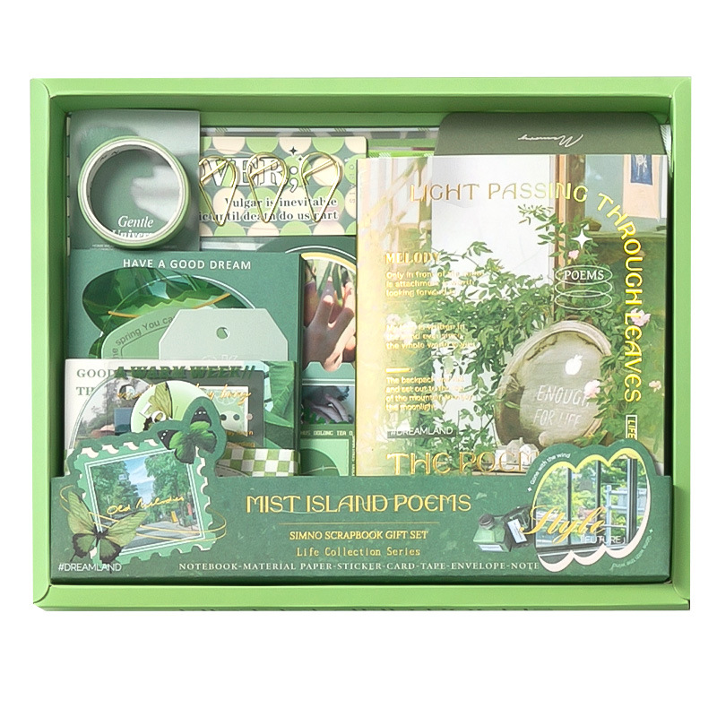 Xinmo Cross-border Bestseller Warm Mail, high appearance level, healing forest-themed green plants, artistic and fresh, INS style planner material set box Item Picture