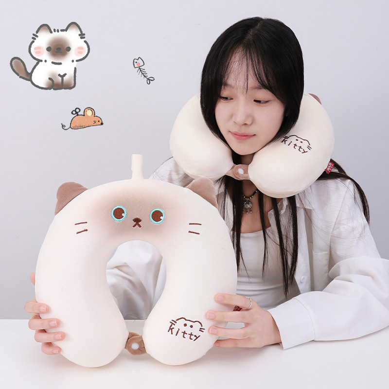 Cartoon cute Siamese cat memory foam U-shaped pillow, Kanglewu neck pillow, travel and office U-shaped pillow, wholesale of neck protection pillows