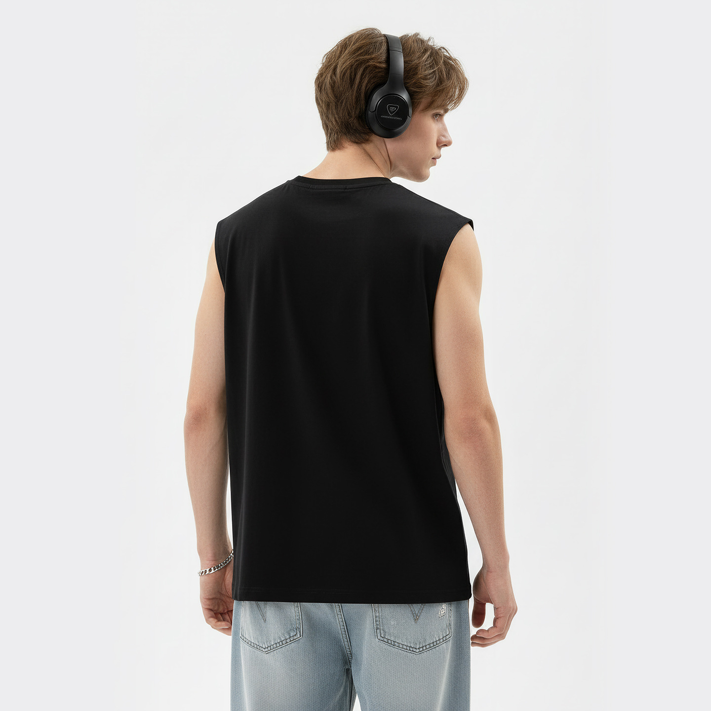 Sleeveless T-shirt for men, a new summer trend, loose pure cotton vest for men, casual wear for sports and fitness on Instagram Specification drawing