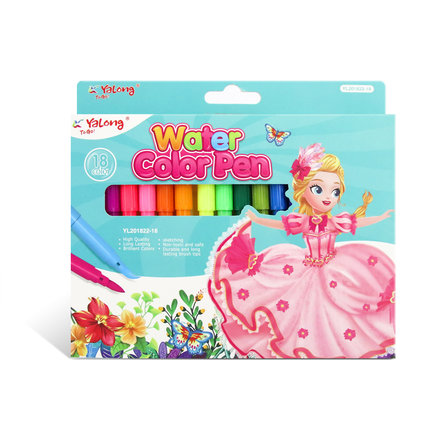 雅隆跨境学生批发Logo学生用品6/12/18彩色卡通防水记号笔套装水白底实物图