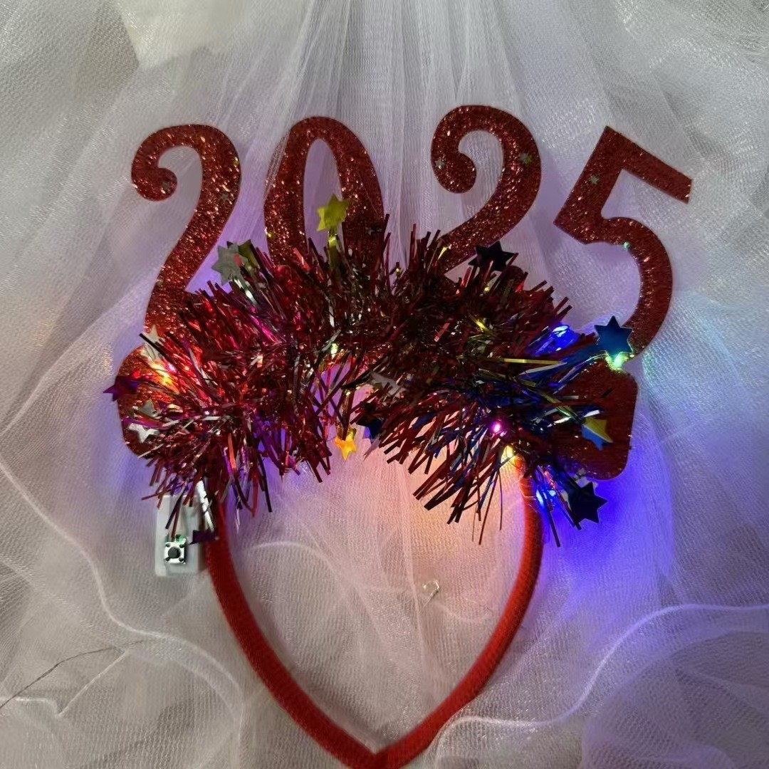 2025 Hair band Headband Christmas and New Year Digital headband Shining 2025 Luminous hair band Headband decoration Children's toy Specification image