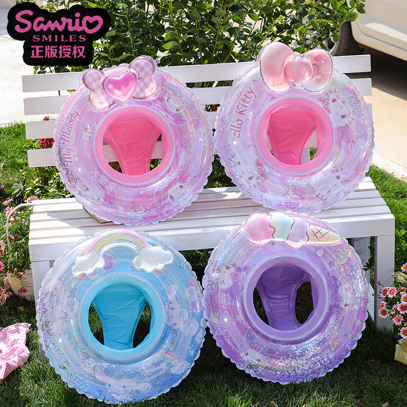 Officially authorized Sanrio sequined swimming rings, Kuromi children's seat rings, transparent big-eared dog KT cat armpit rings details Picture