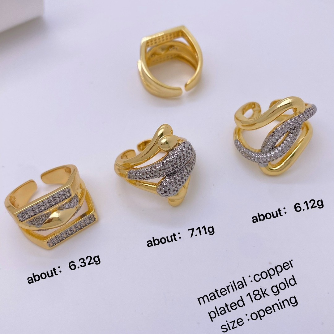 A new cross-border copper-inlaid zircon ring for women on Instagram, featuring a simple French style and a geometric niche open ring Specification drawing