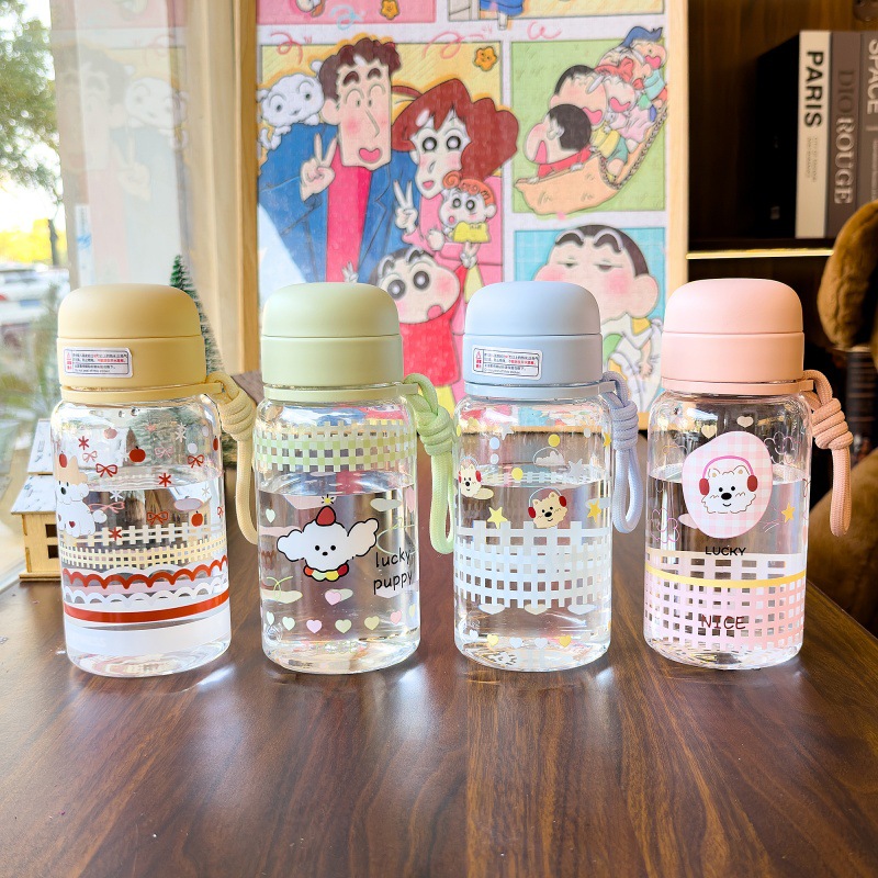 可爱卡通太阳浮雕透明玻璃带把水杯保温瓶280ml Specification image