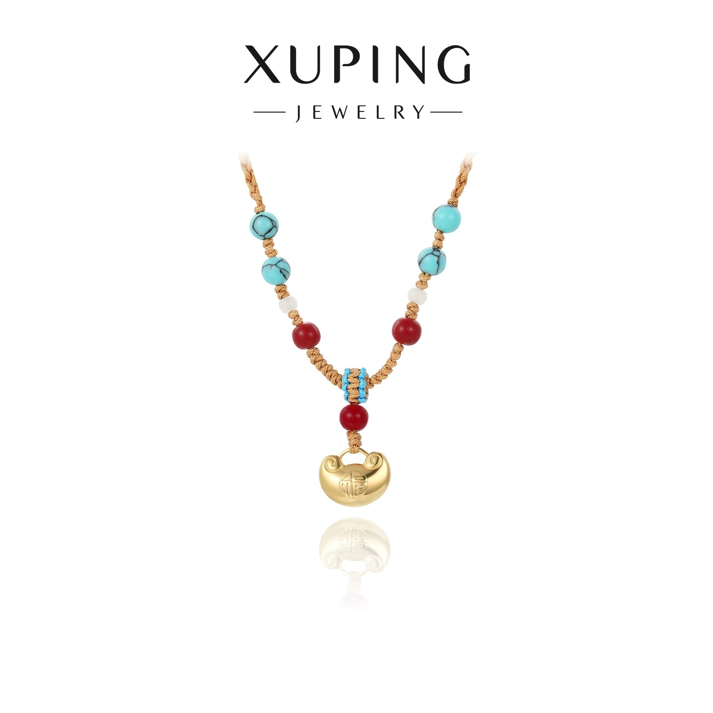 Xu Ping hand-woven pull-out adjustable necklace, colorful beaded stainless steel imitation gold ingot woven rope necklace for women Item Picture