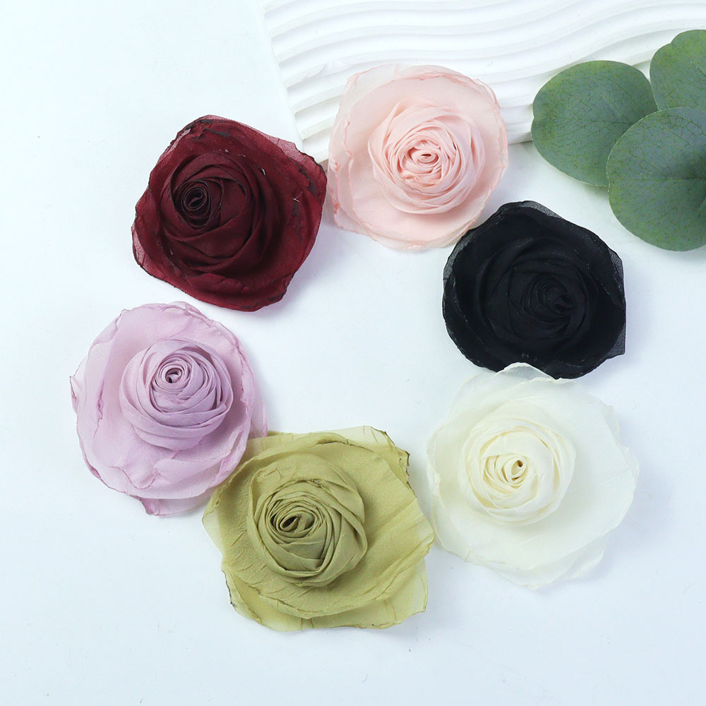 玫瑰花苞烧边花巴洛克颓废风手工布艺纱花服饰头饰辅料配件批发