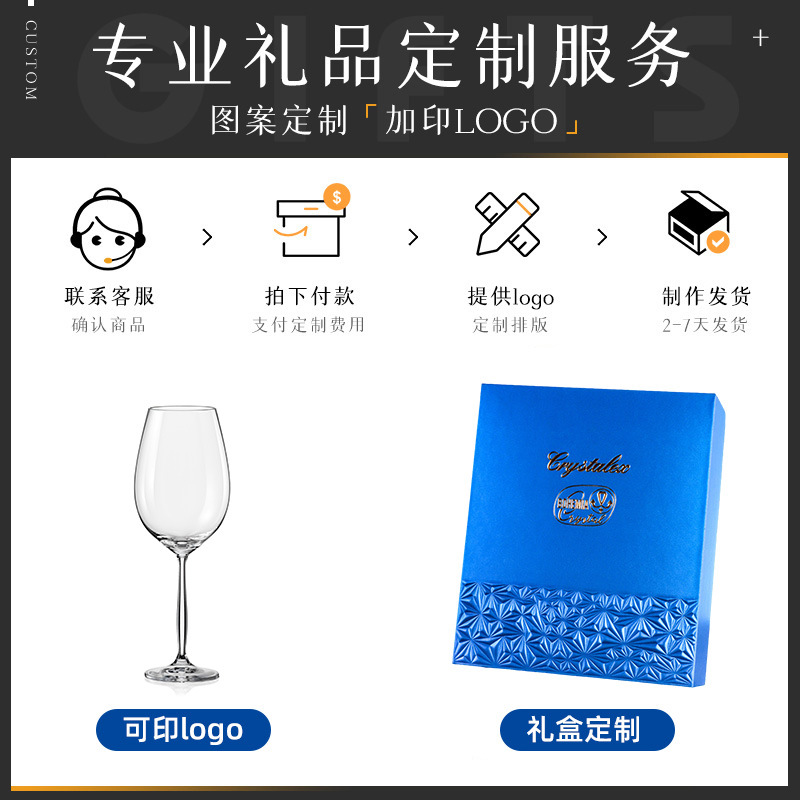 Practical business gifts for clients: A set of imported Czech red wine glasses, high-end company gift box, and red wine glass souvenirs Specification image