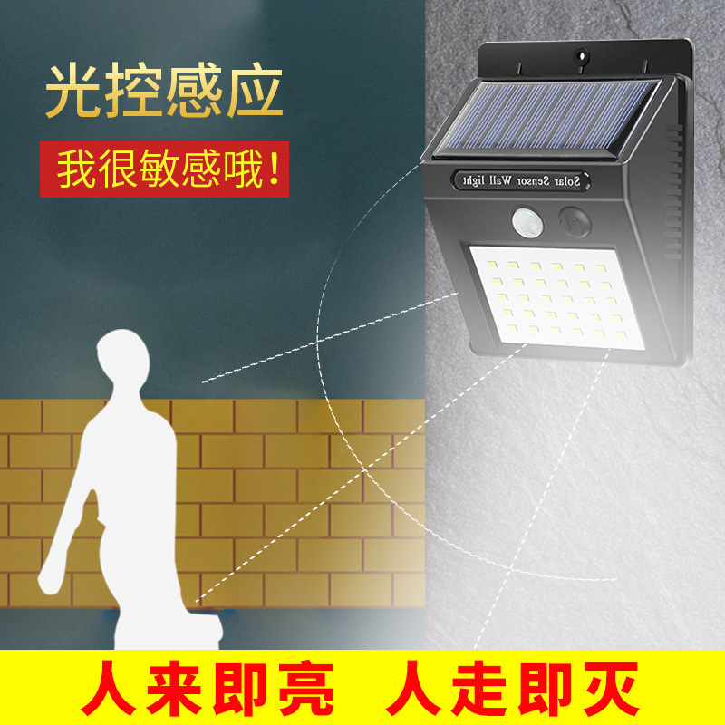 20LED solar wall lamp, human-sensing courtyard solar lamp, household waterproof fence lighting, outdoor wall lamp Specification image