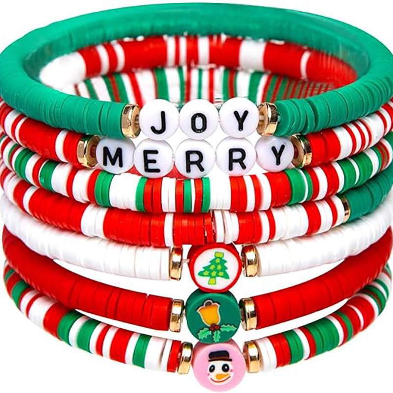 Amazon's best-selling 2024 Christmas 6-piece cute reindeer soft clay bracelet set for ladies' party gifts details Picture