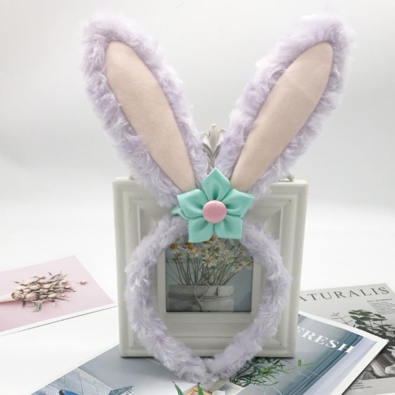 New 14-lamp long-haired rabbit ear headband, led plush luminous toy, flashing headband, performance hair accessory, concert phoenix crown and red wedding dress