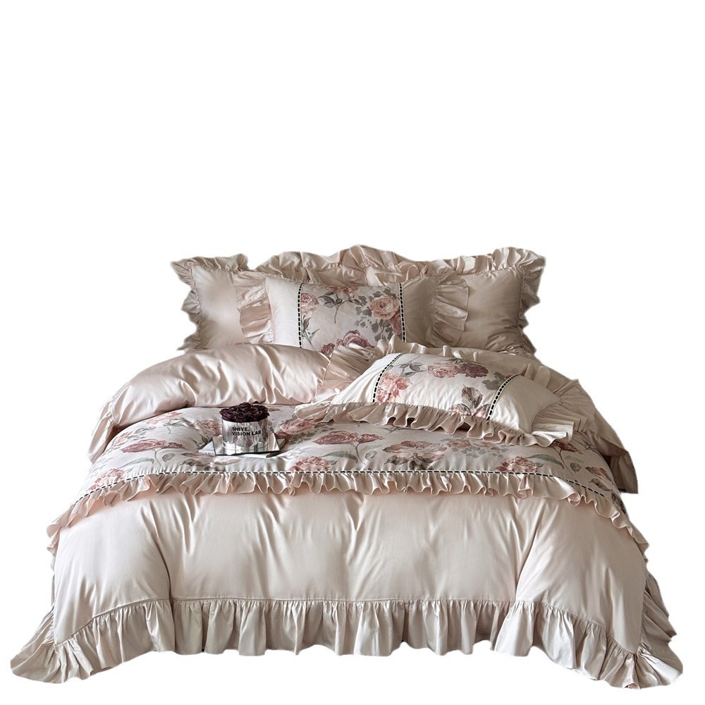 French-style romantic Australian cotton four-piece set, all-cotton rose digital printed quilt cover, soft bedding Item Picture
