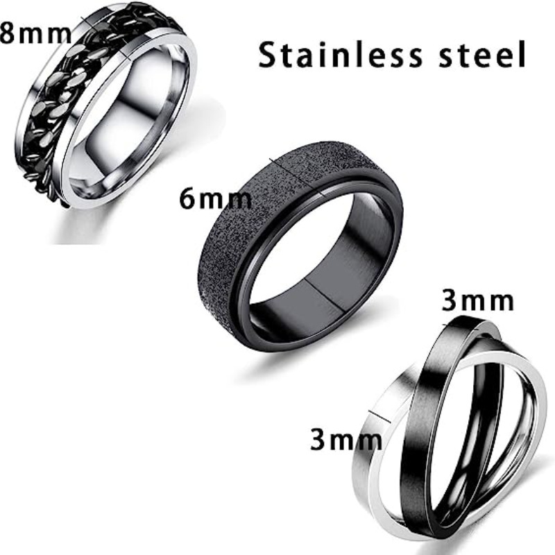 2024 Amazon New titanium steel swivel wheel stress-relieving men's and women's ring 3-piece set gift supply