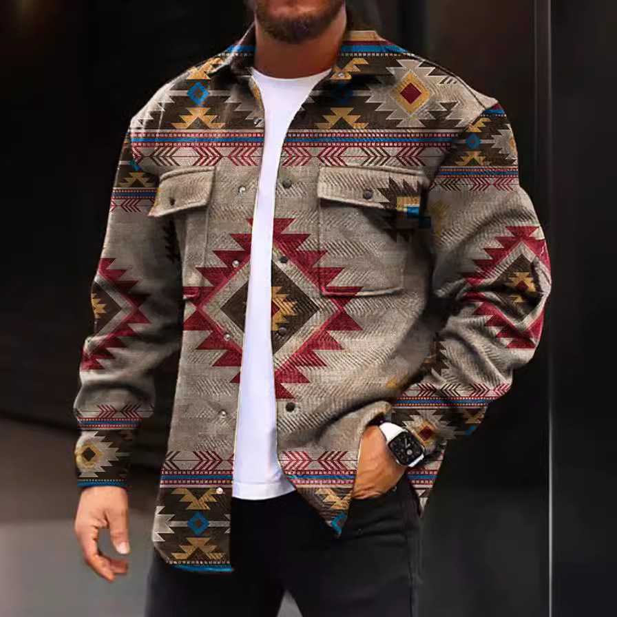 European and American 2023 Cross-border Independent Station Spring and Autumn Men's button Jacket, printed Youth casual jacket Item Picture