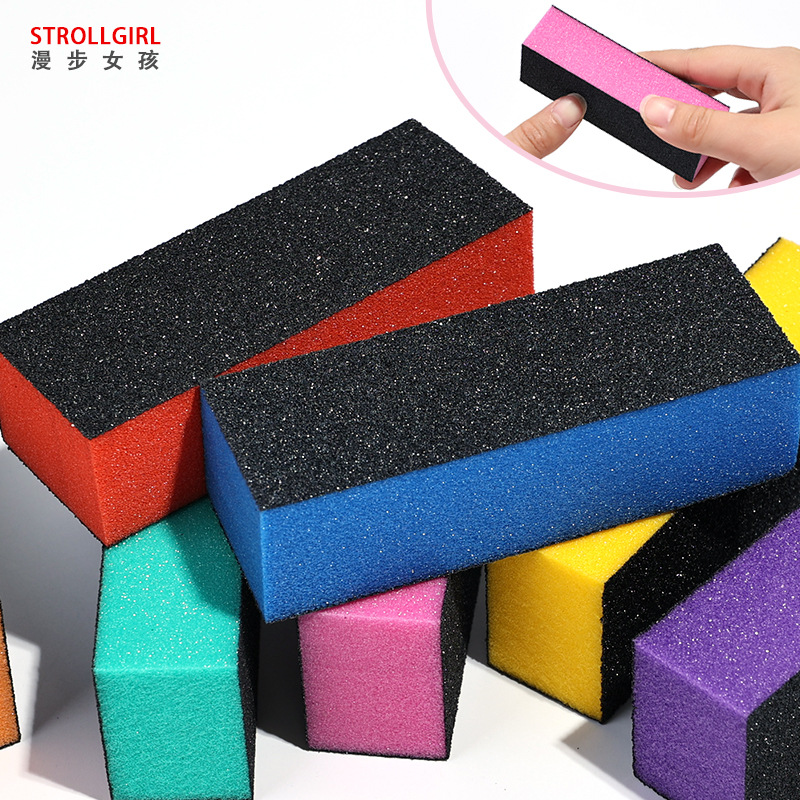 厂家供应三面黑砂块高弹海绵3面黑砂豆腐块美甲打磨修型锉指甲锉