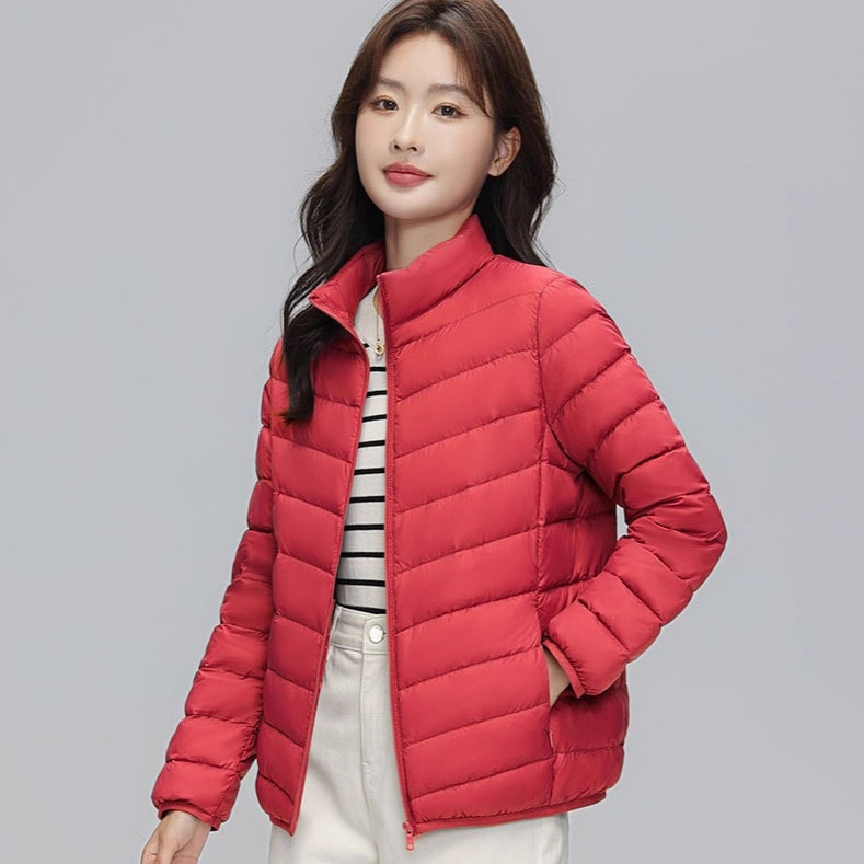 A light and thin down jacket for women in the autumn and winter of 2025, a short 90mm white duck down winter stand-up collar, a slimming casual coat trend details Picture