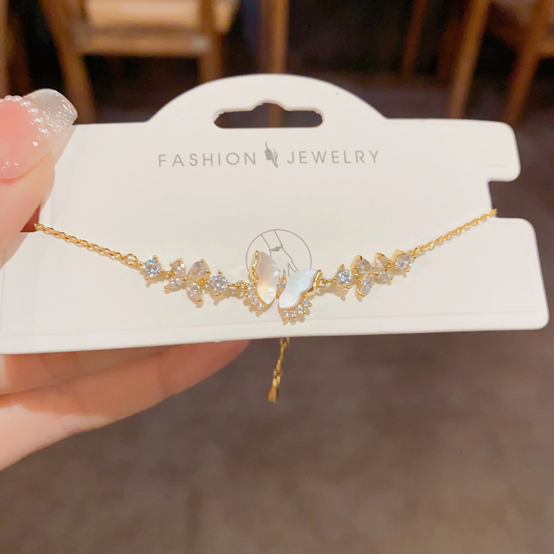 Francés ligero lujo moda premium sentido micro zirconia concha mariposa pulsera mujer personalidad temperamento una centena de accesorios al por mayor Specification image