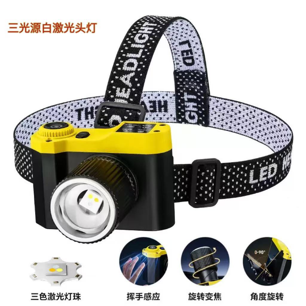 跨境新款仿真照相机智能感应头灯TYPE-C充电户外钓鱼灯白激光头灯