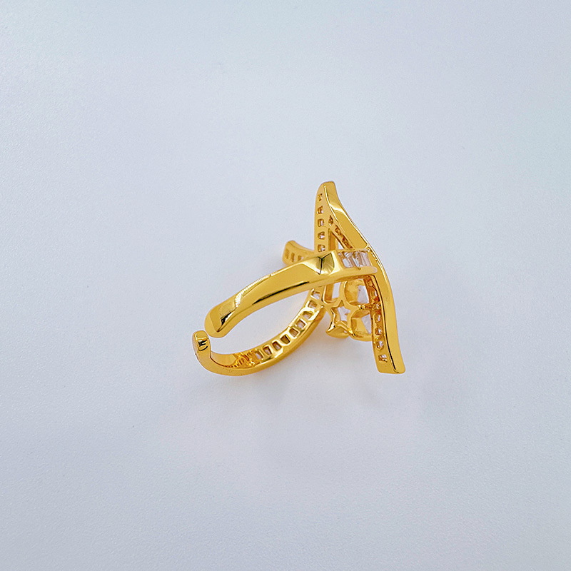 Bai Ling three-dimensional winding five-star ring, women's sparkling diamond index finger ring, fashionable, individual and elegant spiral simple open ring Specification image