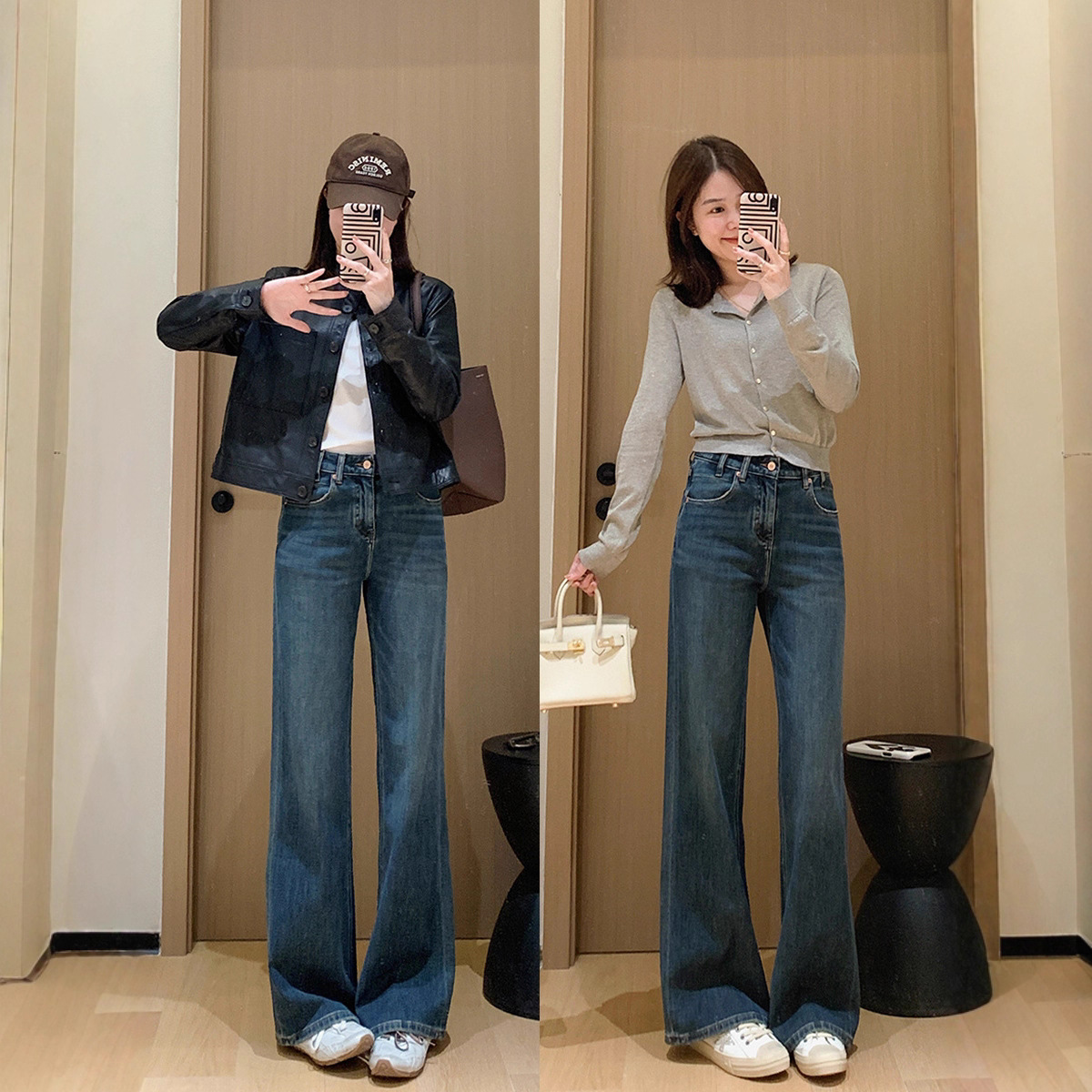 "Spring Never Late Model Pants!" Highly recommended for women: Double-version yeast hand-washing, cat whisker-wiping, slightly flared pants, retro wide-leg jeans Specification image