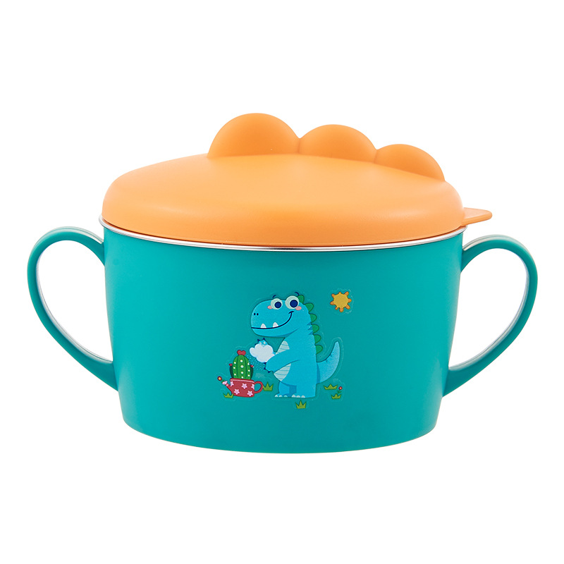 Children's bowl, anti-drop and anti-scald 316 stainless steel soup bowl with handle, double-ear bowl, 4-6 years old baby bowl for eating Item Picture