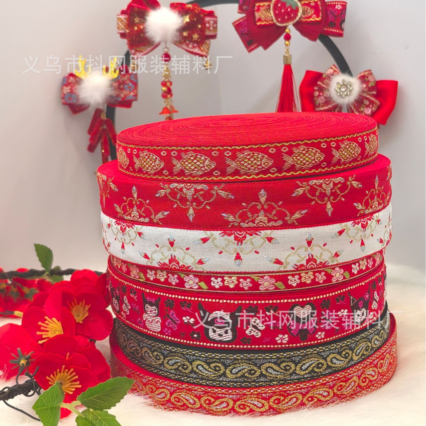 1.1-3.0cm rojo grande fiesta dibujos animados arco tocados accesorios correas bordado de moda jacquard correas para el pelo