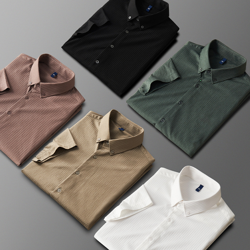 Custom-made short-sleeved shirt for men, casual formal wear, business light luxury, high-end work men's top, white shirt details Picture