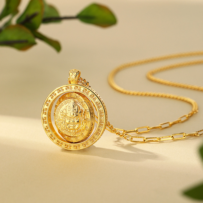 铜镀金沙金百福时来运吊坠福在眼前罗盘项链可旋转挂坠女黄财神产品图