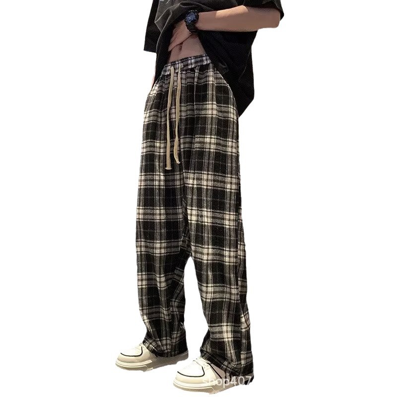 American high street checkered pants, men's trendy retro brand loose straight-leg pants, versatile casual pants, wide-leg long pants, trendy Item Picture