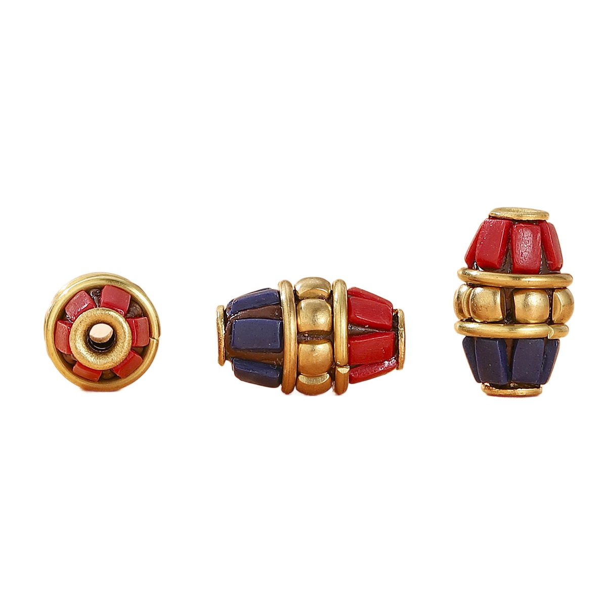 Tibetan-style Nepalese bucket beads, retro hand-inlaid red and blue contrasting copper beads DIY jewelry accessories Item Picture