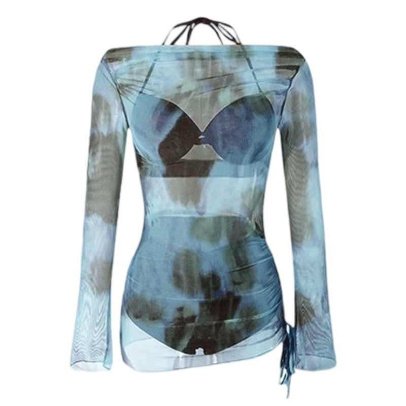 Women's swimsuit three-piece set, long-sleeved fashionable tie-dye smock, sexy bikini, conservative and slimming swimsuit wholesale -125142 Item Picture