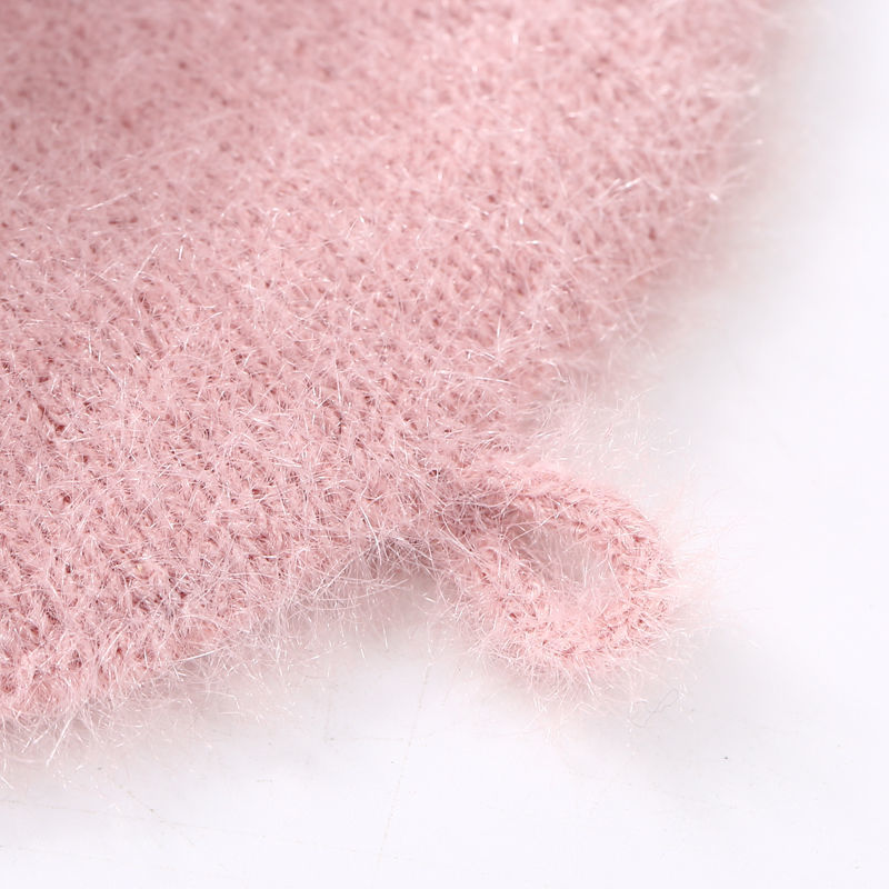 New plush winter half-finger flip cover warm thickened factory finger-exposed faux mink knitted student writing gloves for men Item Picture