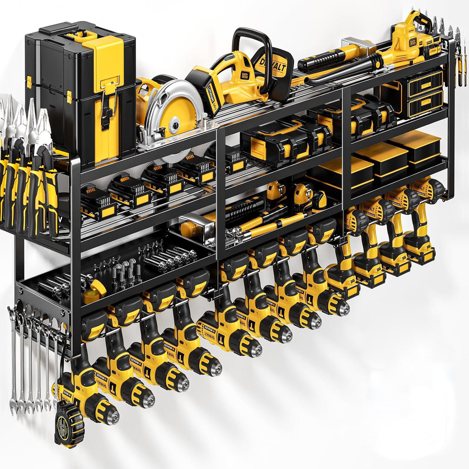 Amazon's best-selling garage wall-mounted four-slot, seven-slot, eight-slot and twelve-slot heavy-duty electric drill tool storage racks Application Scenario