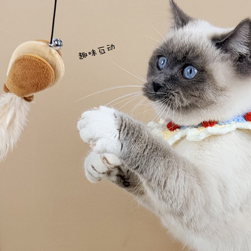 A new batch of cross-border Korean-style simple, entertaining and interactive cat toys with long rods, feathers and bells Specification image
