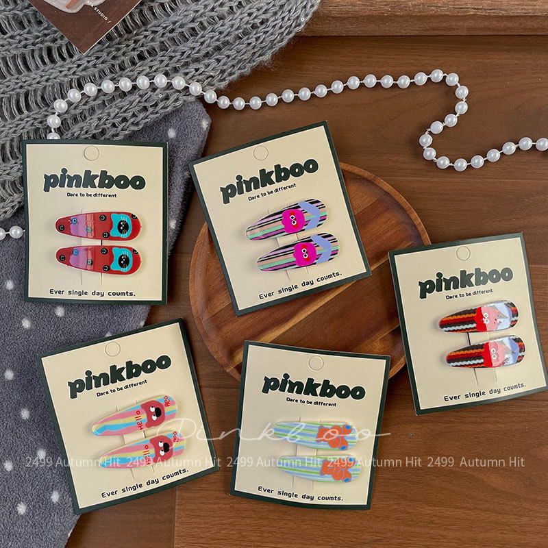 New Korean-style dopamine color printed bear hair clips for children, side-cut bangs clips, cute side clips, pinkboo color striped hair clips, cartoon decorations, multiple styles, fashionable and personalized hair for girls details Picture