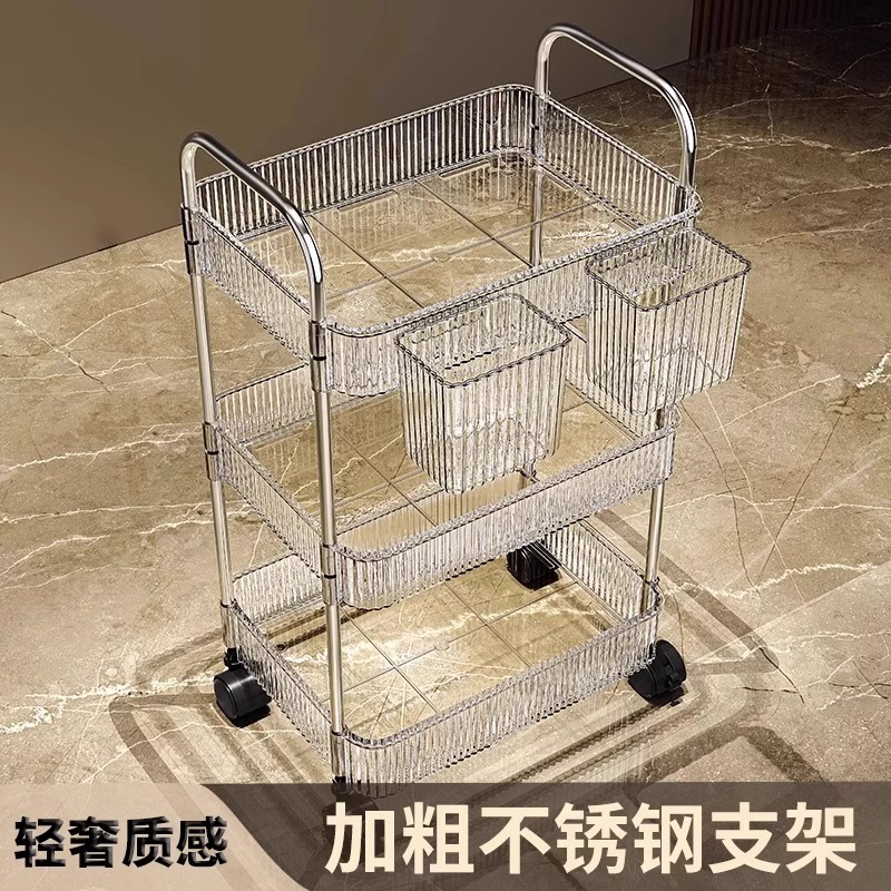 Acrylic snack cart, bedroom, bathroom, makeup storage rack, living room, floor-standing mobile storage, multi-layer storage details Picture