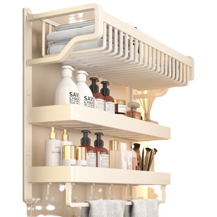 Modern and simple bathroom towel rack, storage rack, washbasin, bathroom, toilet, non-drilling storage rack with hooks and rods Item Picture