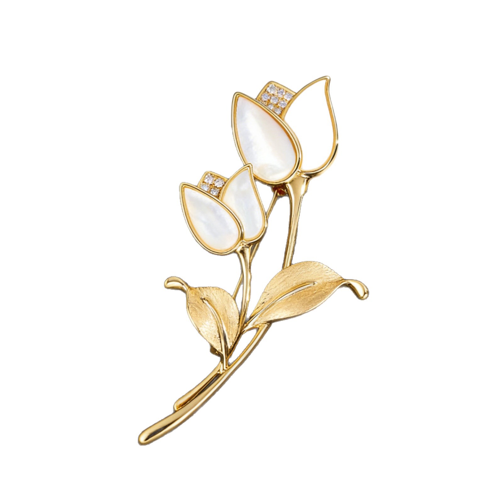 A light luxury and high-end natural mother-of-pearl tulip brooch, copper-plated with real gold and brushed exquisite brooch, new corsages for clothing and accessories Item Picture