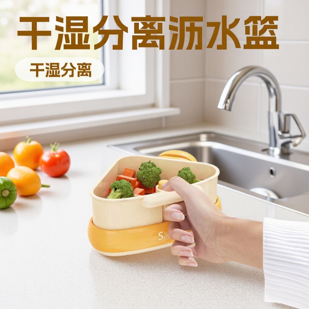 北欧干湿分离沥水篮厨房沥水篮密封罐滤网碗架收纳神器