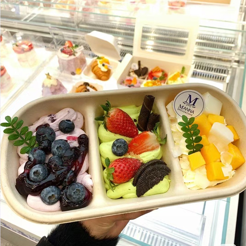 日式蘸酱麻薯三味蛋糕便当盒下午茶多格野餐打包盒轻食盒三格餐盒细节图