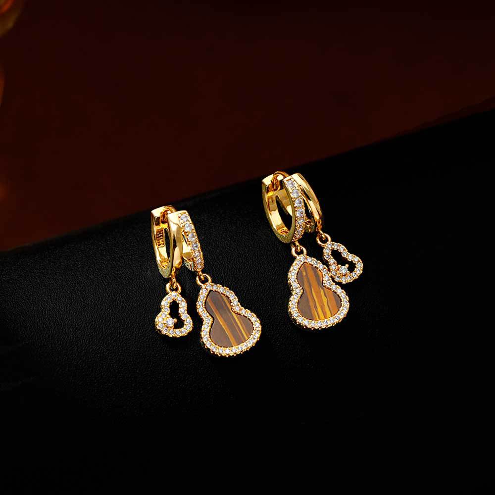 Hyacinth's fashionable and light luxury micro-inlay gourd earrings, a niche design for women, are the latest trendy ear buckles and bestsellers in 2025 Specification image